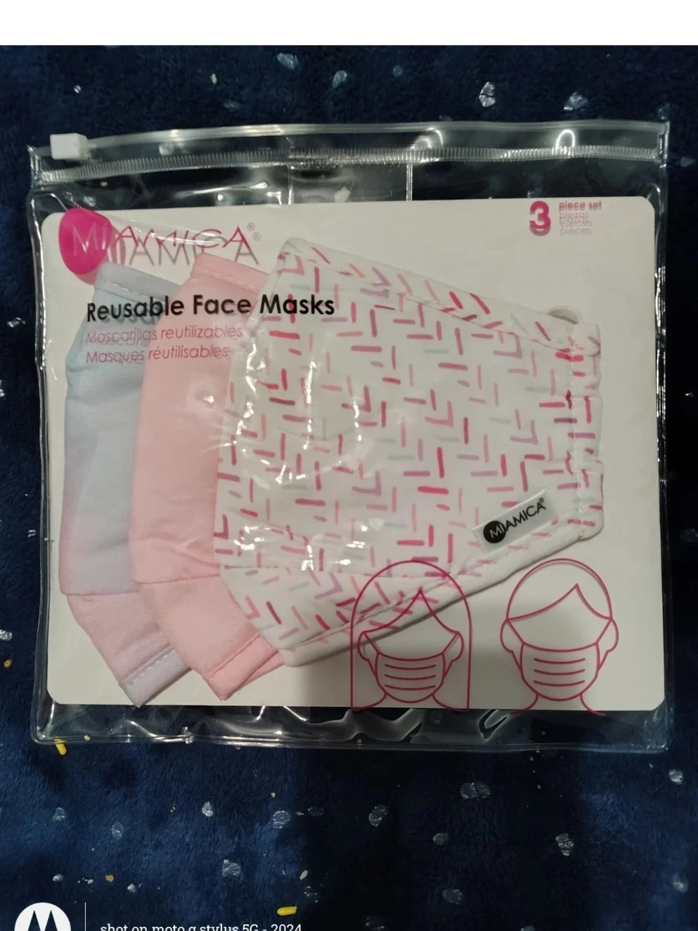 Mamica Women's Reusable Face Mask 3-Pack - Pink Floral & Blue Stripe